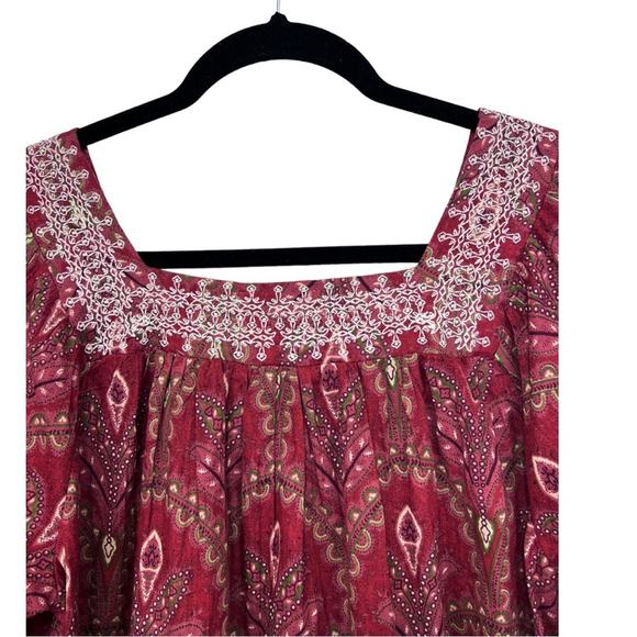 Rachel Zoe Boho Embroidered Neckline Peasant Blouse Cotton oversized - Picture 4 of 10